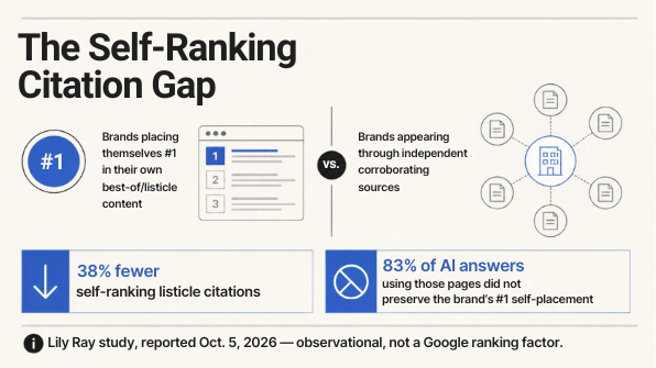 Self-ranking citation gap in Google AI Overviews