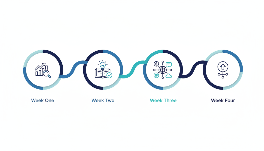 Four-week action plan covering baseline measurement, improving content, connecting marketing channels and evaluating business outcomes