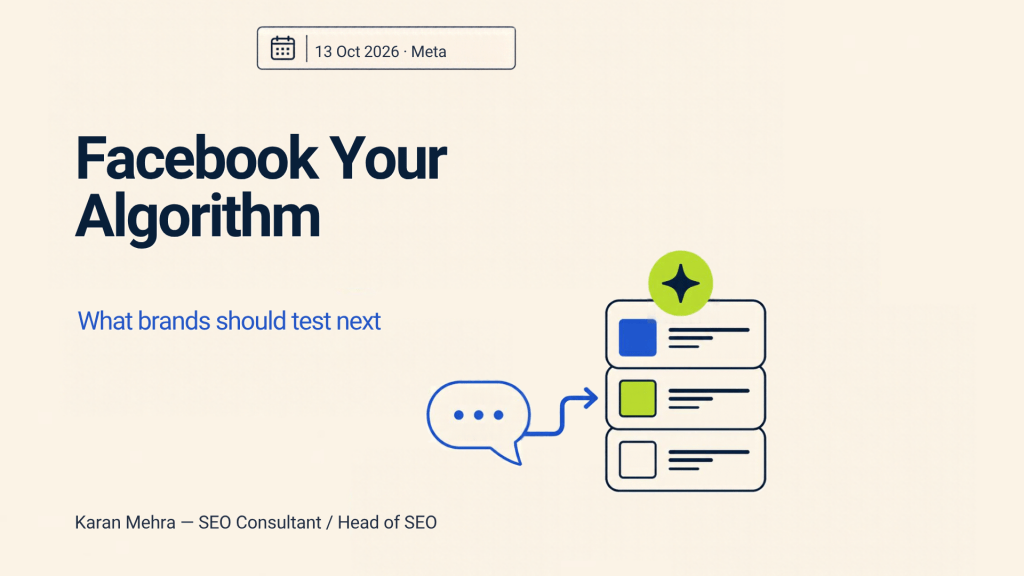 Facebook Your Algorithm concept: a speech bubble directs a recommendation feed.
