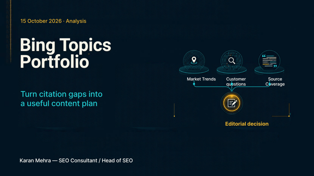 Bing Topics Portfolio: connect market trends, customer questions and source coverage to an editorial decision.