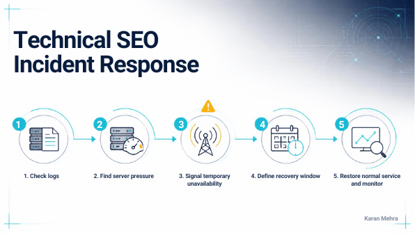 Technical SEO incident response process from log inspection through recovery monitoring